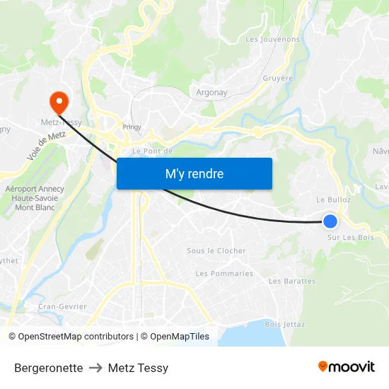 Bergeronette to Metz Tessy map