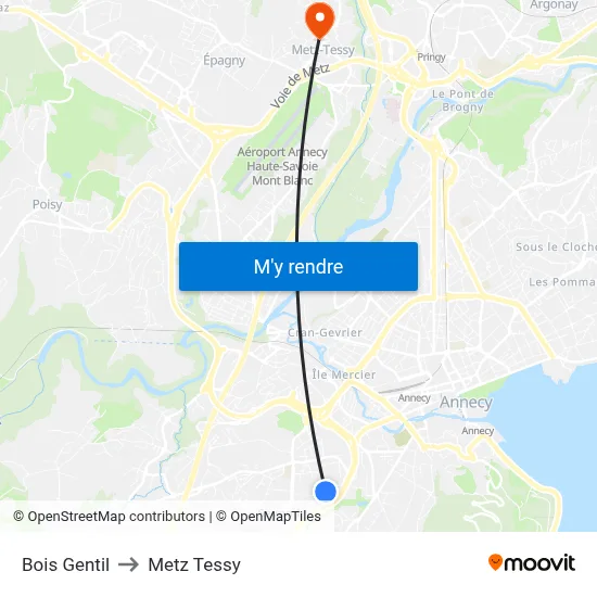 Bois Gentil to Metz Tessy map