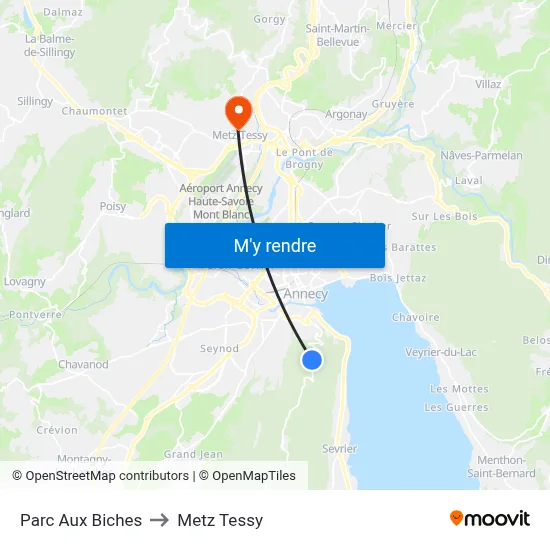 Parc Aux Biches to Metz Tessy map
