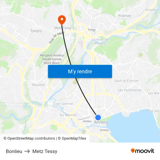 Bonlieu to Metz Tessy map