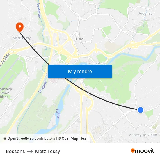 Bossons to Metz Tessy map
