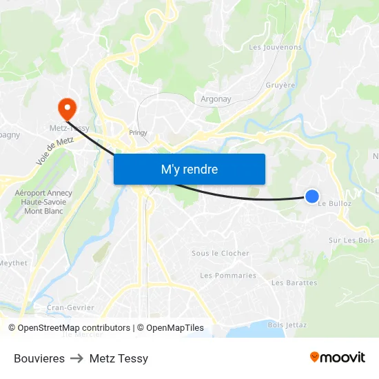 Bouvieres to Metz Tessy map