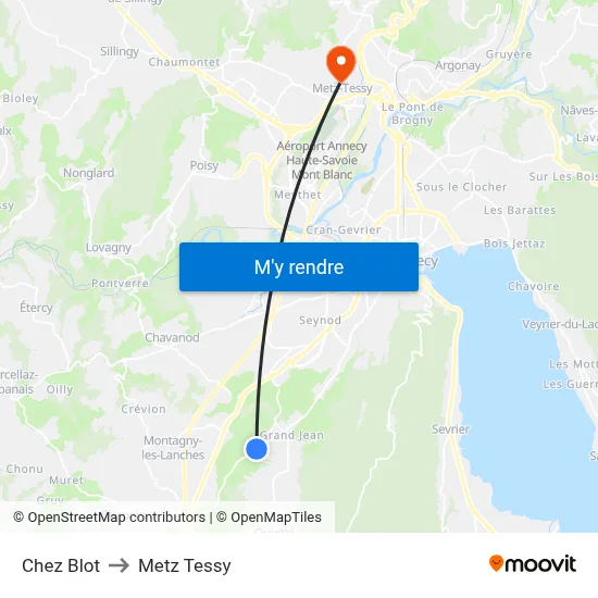 Chez Blot to Metz Tessy map