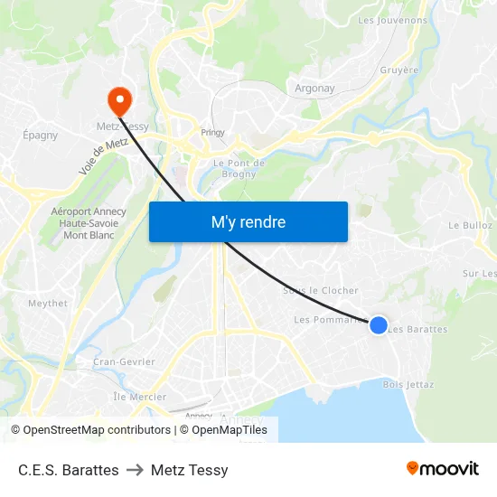 C.E.S. Barattes to Metz Tessy map