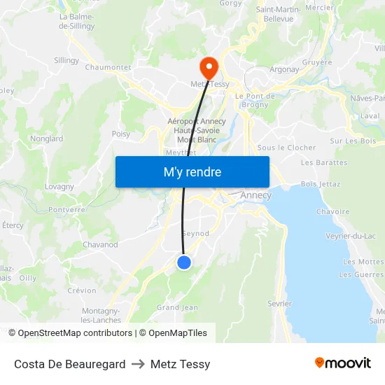 Costa De Beauregard to Metz Tessy map