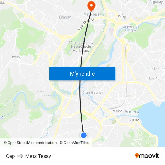 Cep to Metz Tessy map