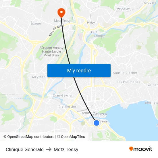 Clinique Generale to Metz Tessy map