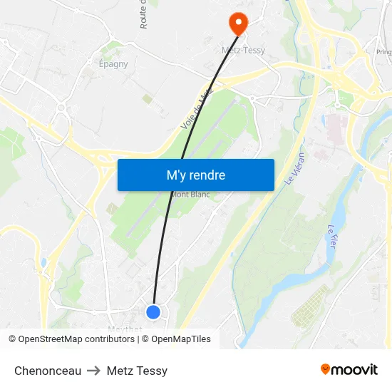 Chenonceau to Metz Tessy map