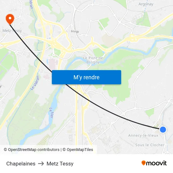 Chapelaines to Metz Tessy map