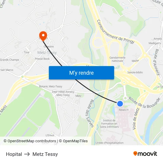 Hopital to Metz Tessy map