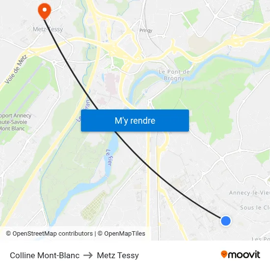 Colline Mont-Blanc to Metz Tessy map