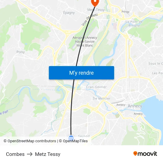 Combes to Metz Tessy map