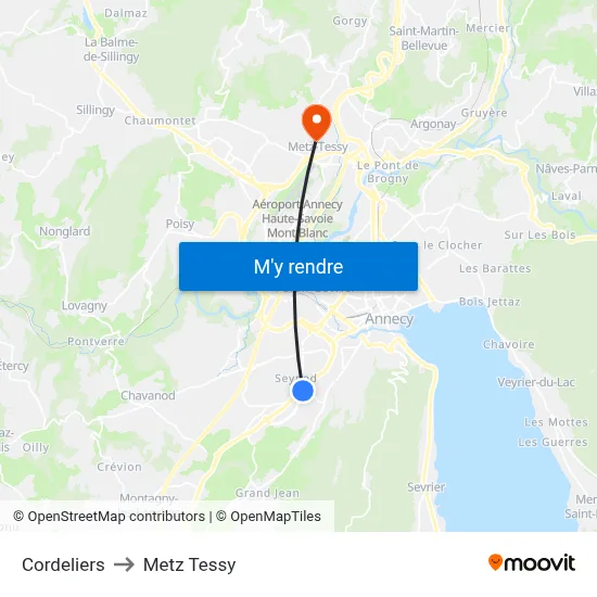 Cordeliers to Metz Tessy map