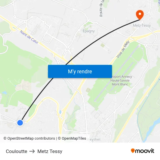 Couloutte to Metz Tessy map