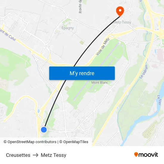 Creusettes to Metz Tessy map