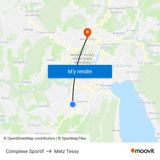 Complexe Sportif to Metz Tessy map