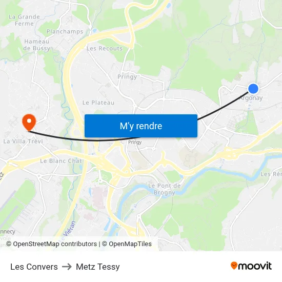 Les Convers to Metz Tessy map