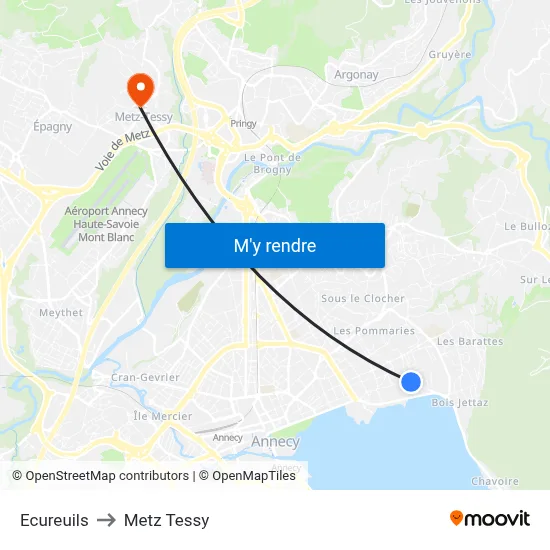 Ecureuils to Metz Tessy map