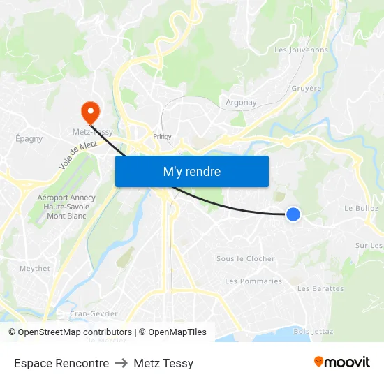 Espace Rencontre to Metz Tessy map