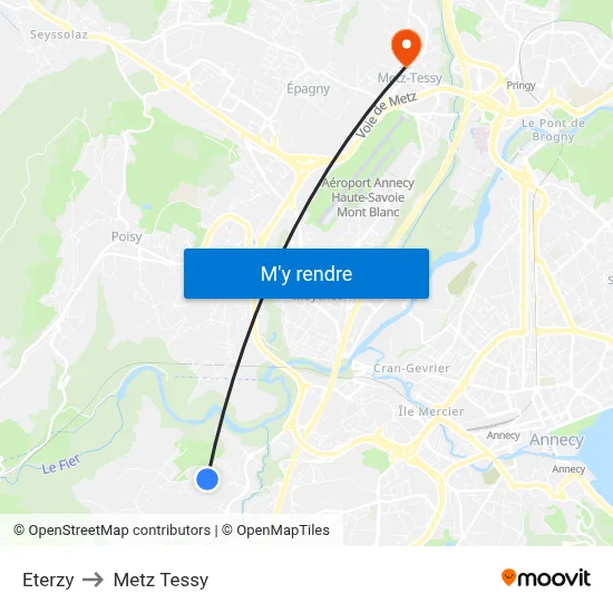 Eterzy to Metz Tessy map
