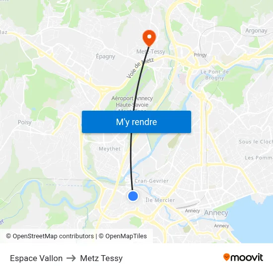 Espace Vallon to Metz Tessy map