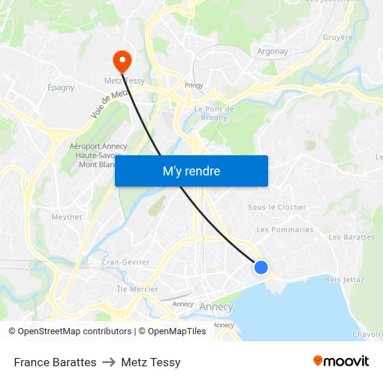 France Barattes to Metz Tessy map
