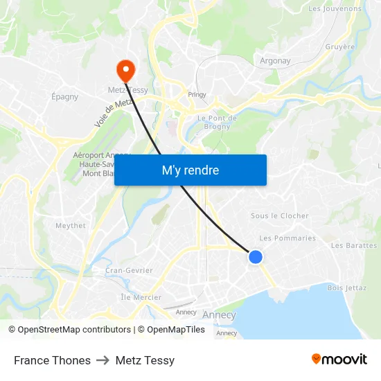 France Thones to Metz Tessy map