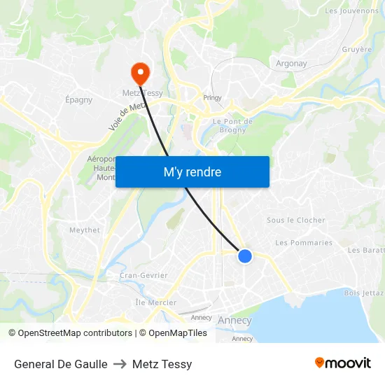 General De Gaulle to Metz Tessy map