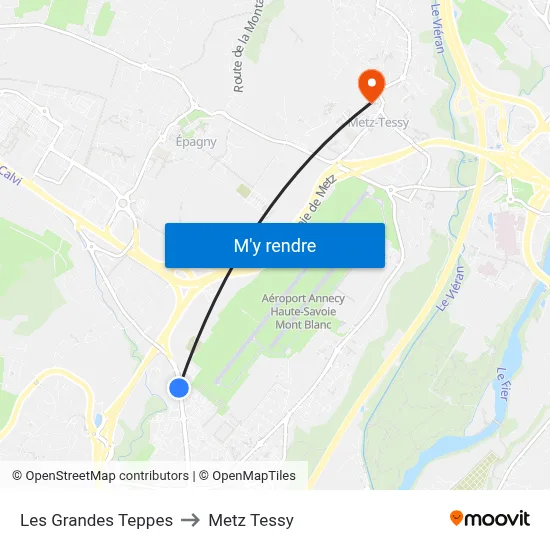 Les Grandes Teppes to Metz Tessy map