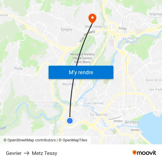Gevrier to Metz Tessy map