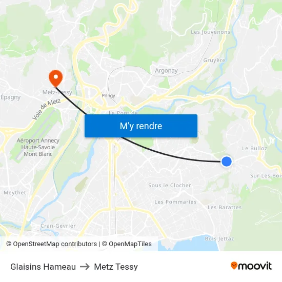 Glaisins Hameau to Metz Tessy map