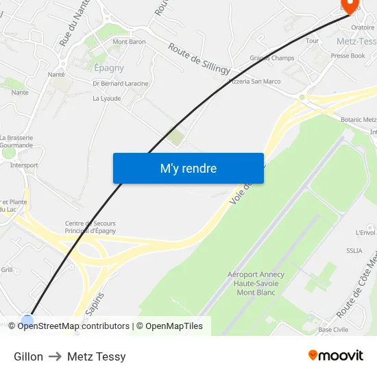 Gillon to Metz Tessy map