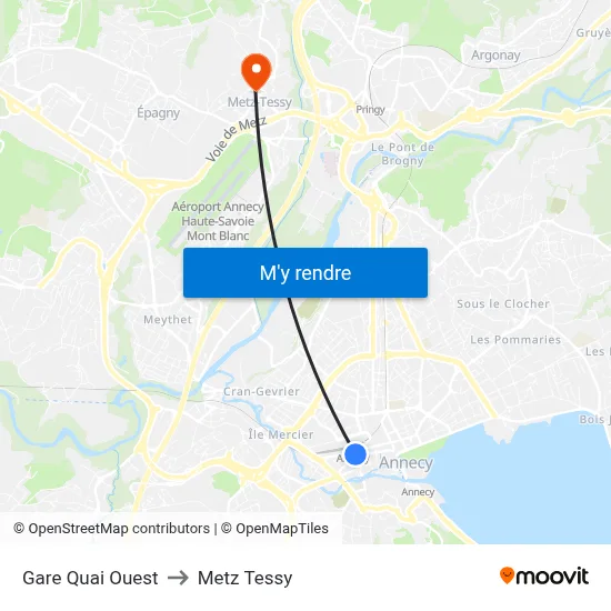 Gare Quai Ouest to Metz Tessy map