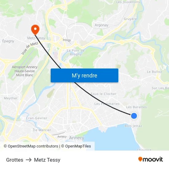 Grottes to Metz Tessy map