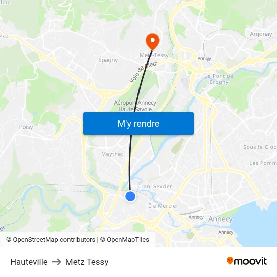 Hauteville to Metz Tessy map