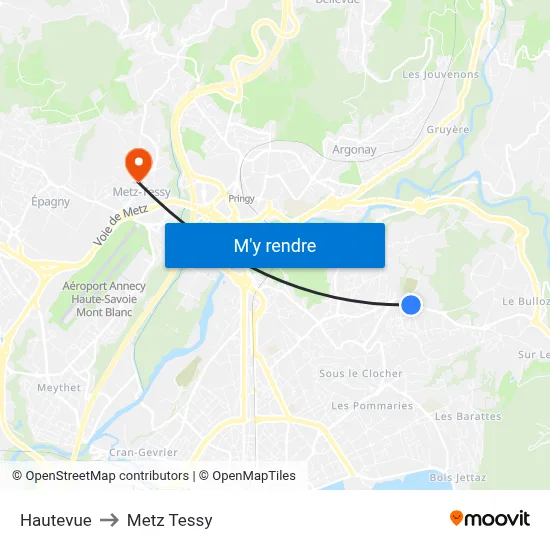 Hautevue to Metz Tessy map