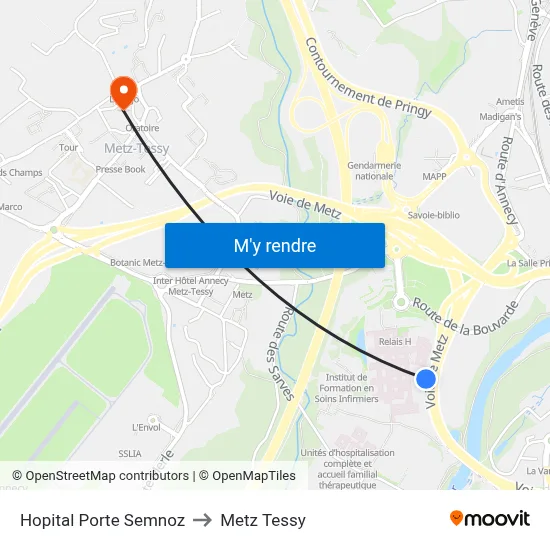 Hopital Porte Semnoz to Metz Tessy map