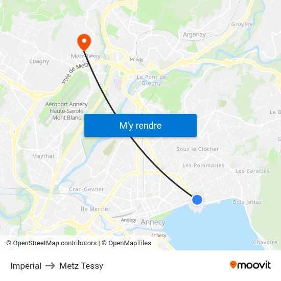 Imperial to Metz Tessy map