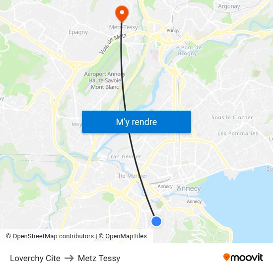 Loverchy Cite to Metz Tessy map