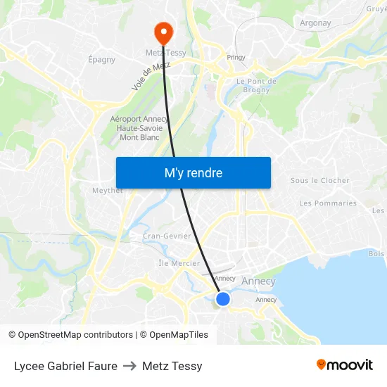Lycee Gabriel Faure to Metz Tessy map