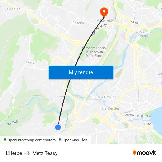 L'Herbe to Metz Tessy map