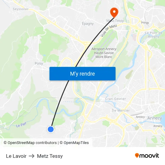 Le Lavoir to Metz Tessy map