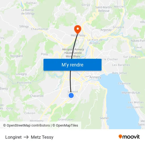 Longiret to Metz Tessy map