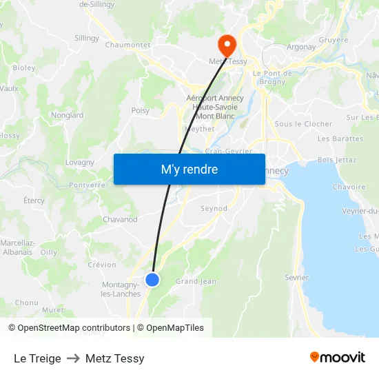 Le Treige to Metz Tessy map