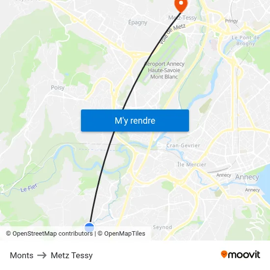 Monts to Metz Tessy map