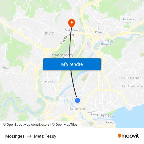 Mosinges to Metz Tessy map