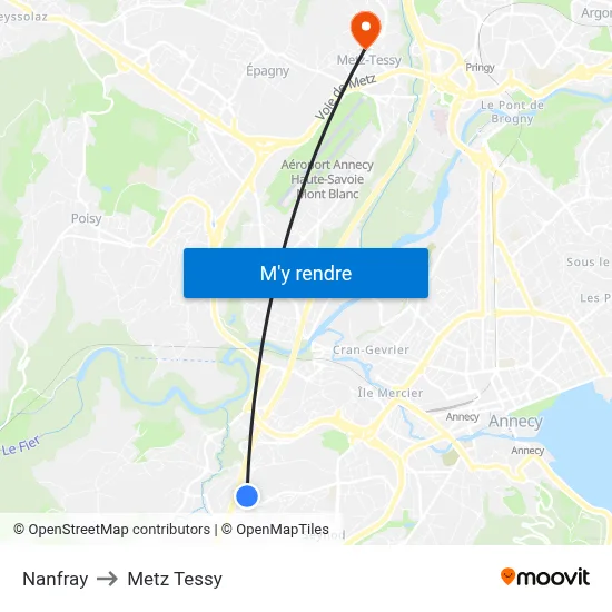 Nanfray to Metz Tessy map
