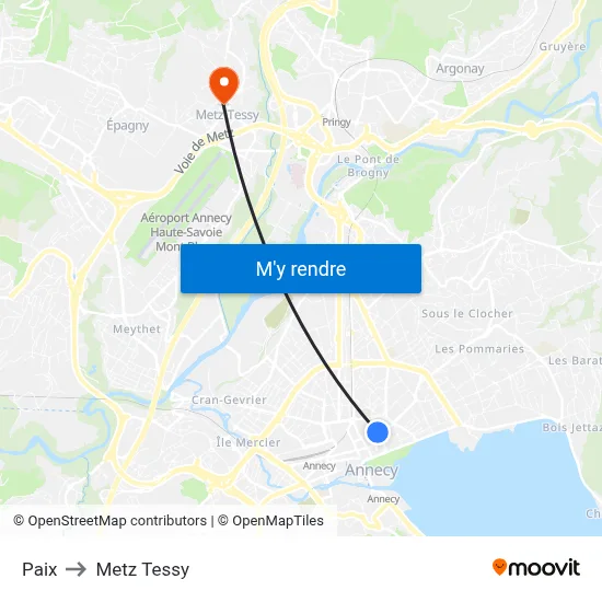 Paix to Metz Tessy map