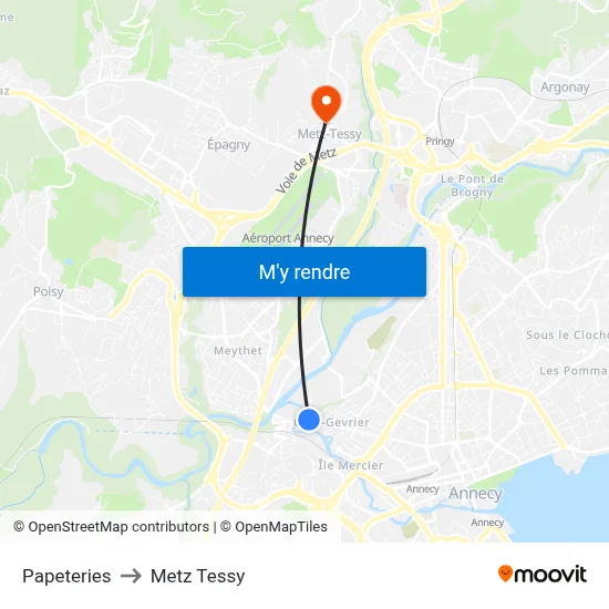 Papeteries to Metz Tessy map