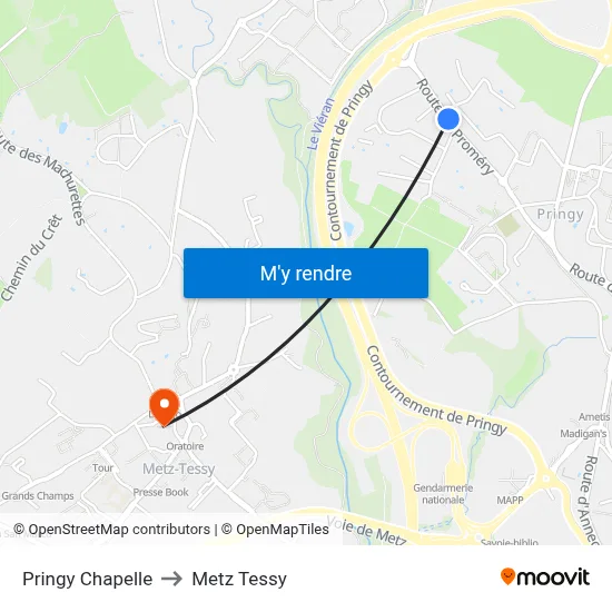 Pringy Chapelle to Metz Tessy map
